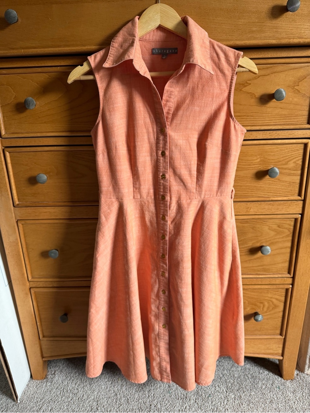 Womens A-Line Coral Button Down Dress Size 4 Euro Vacation Quiet Luxury Preppy